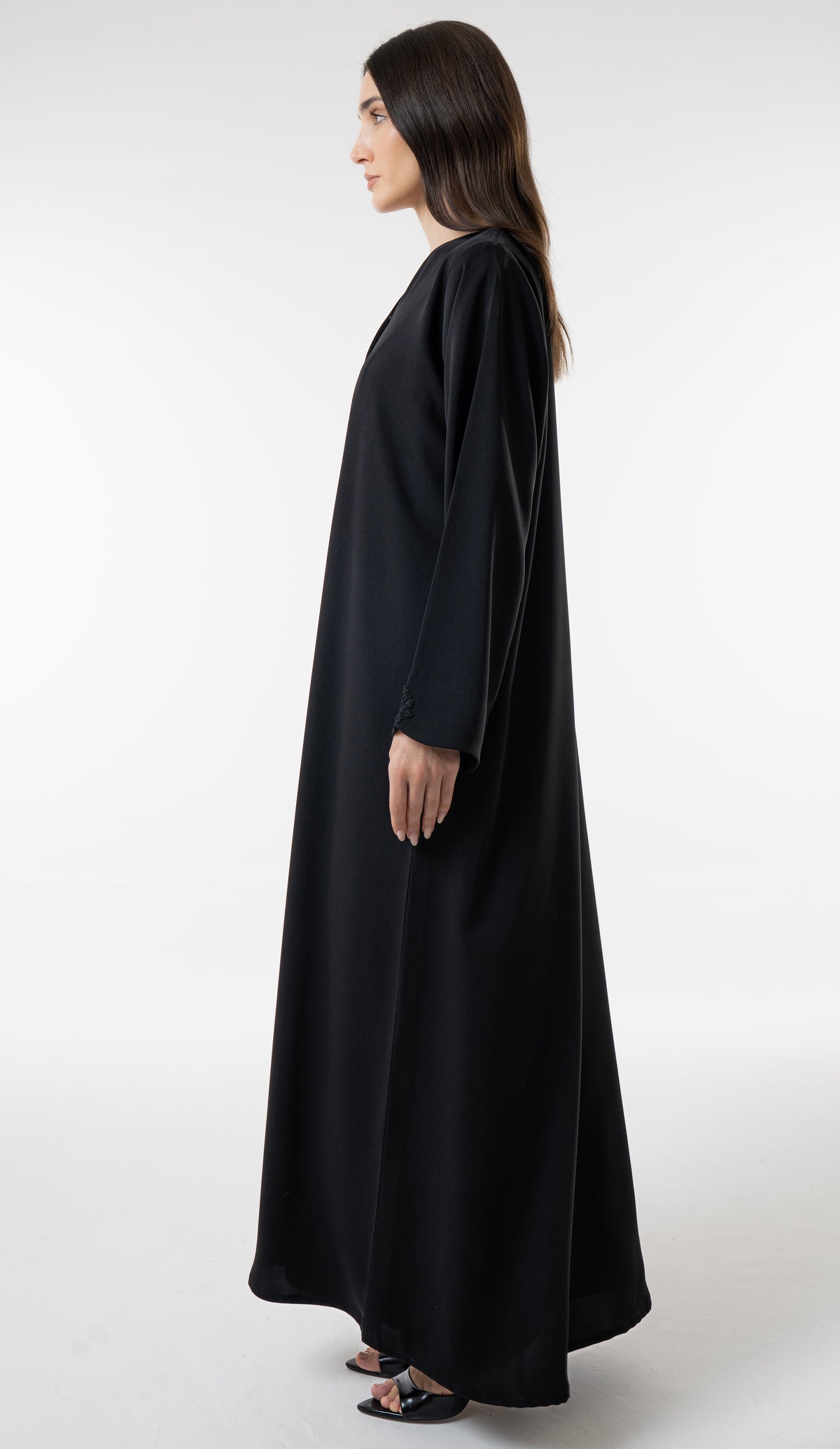 Classic Black Abaya With Embroidered Front And Sleeves