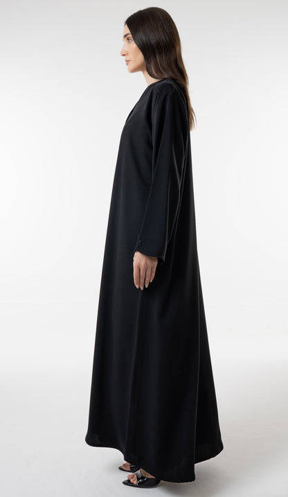 Classic Black Abaya With Embroidered Front And Sleeves