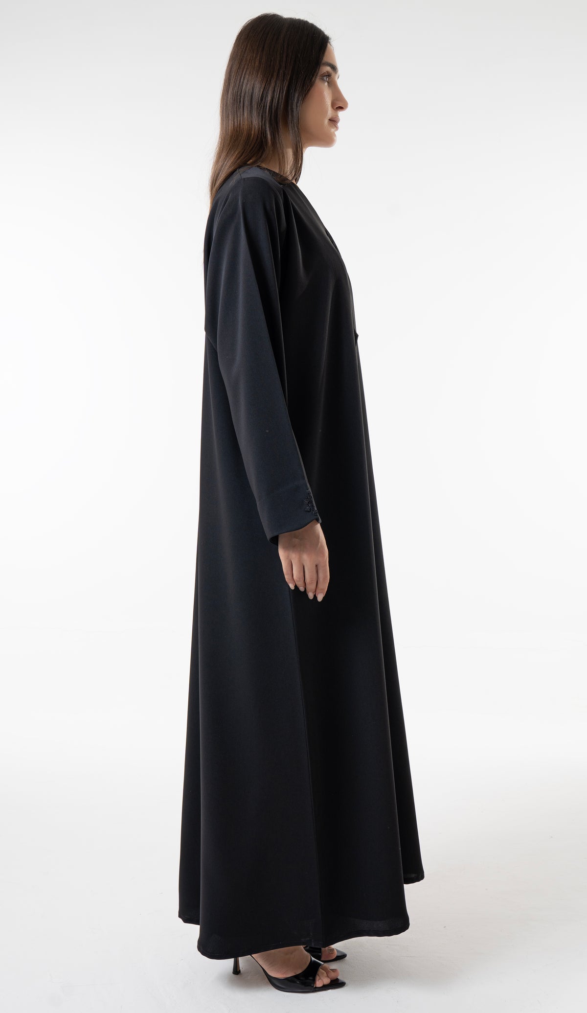 Classic Black Abaya With Embroidered Front And Sleeves