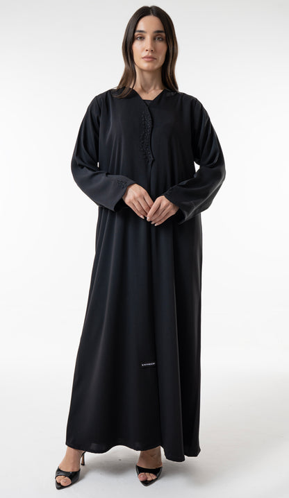 Classic Black Abaya With Embroidered Front And Sleeves