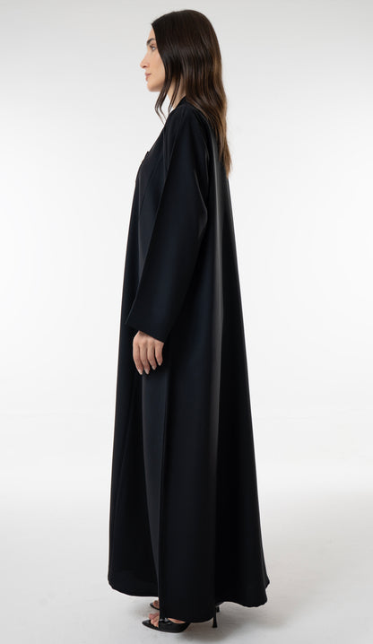 Black Overlap Abaya With Oval Metal Fasteners