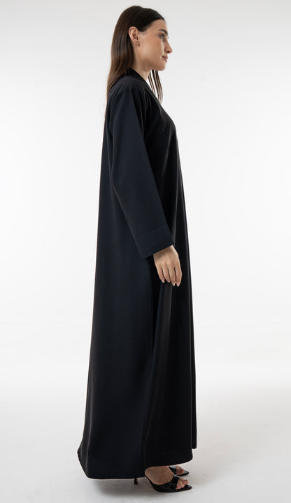 Black Overlap Abaya With Oval Metal Fasteners