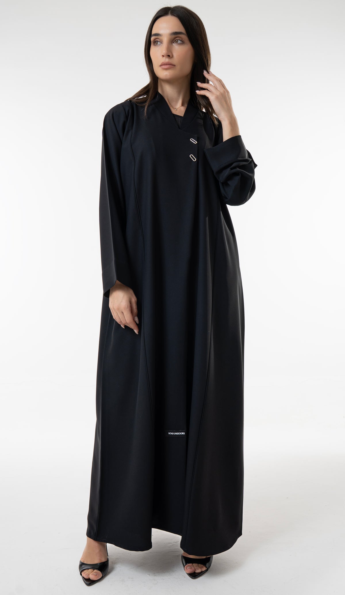 Black Overlap Abaya With Oval Metal Fasteners