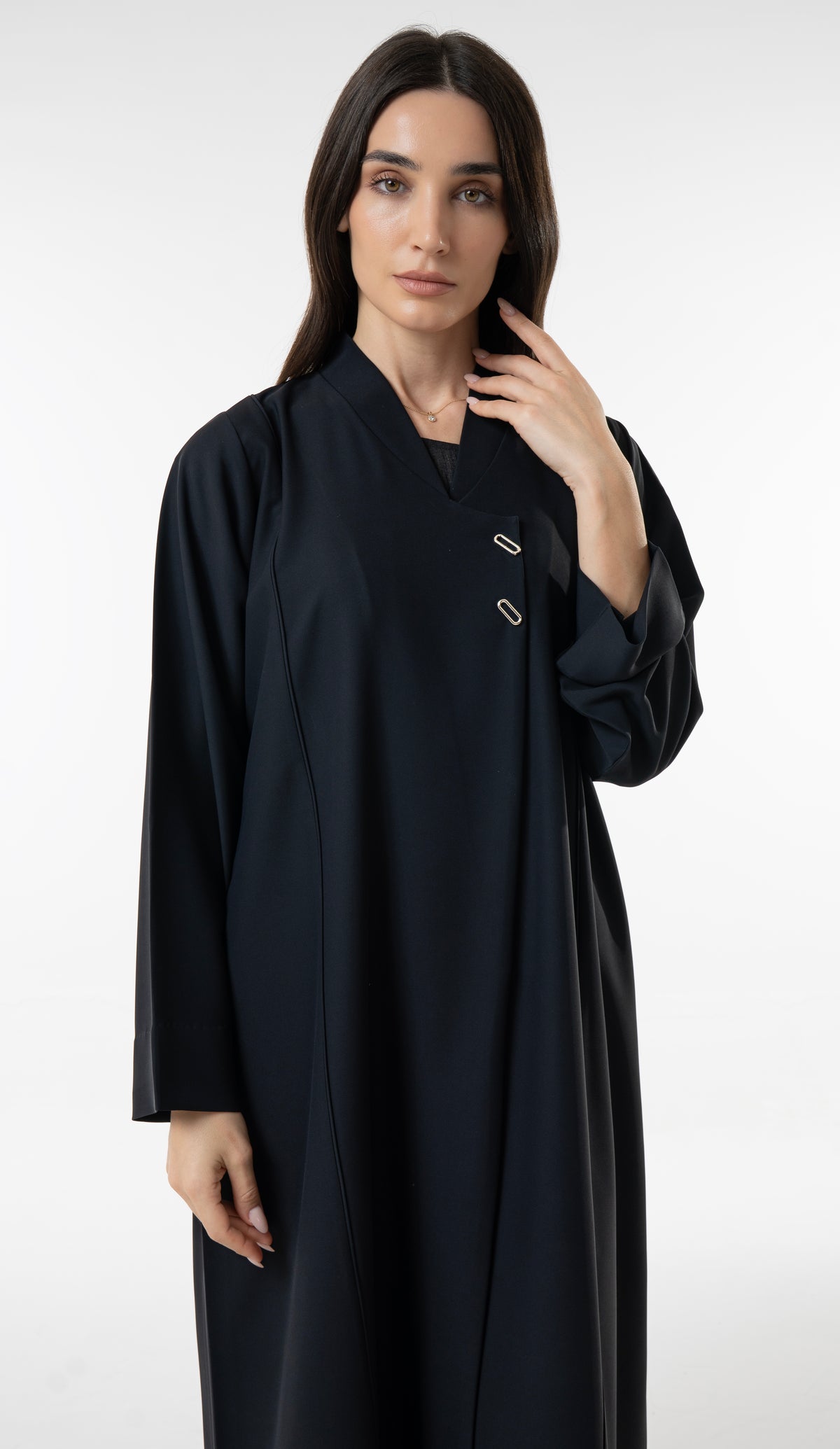 Black Overlap Abaya With Oval Metal Fasteners