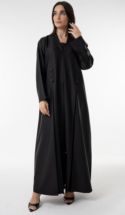 Black Flowy Abaya With Covered Buttons And Button Cuffs