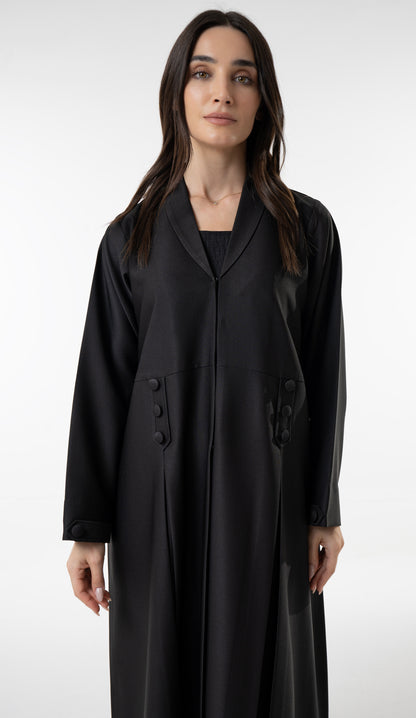 Black Flowy Abaya With Covered Buttons And Button Cuffs