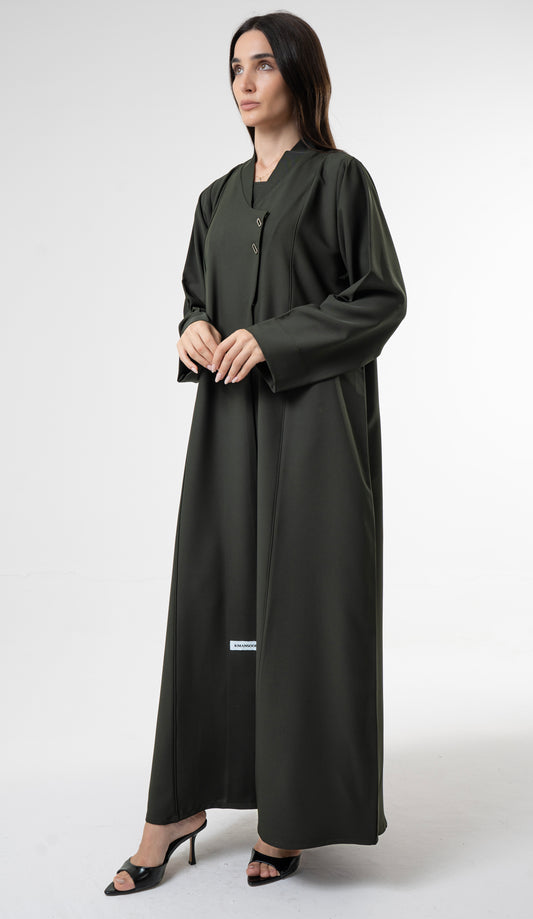 Green Overlap Abaya With Oval Metal Fasteners