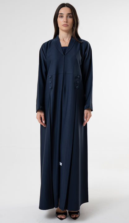 Blue Flowy Abaya With Covered Buttons And Button Cuffs
