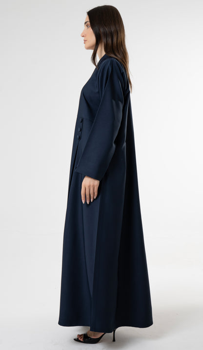 Blue Flowy Abaya With Covered Buttons And Button Cuffs