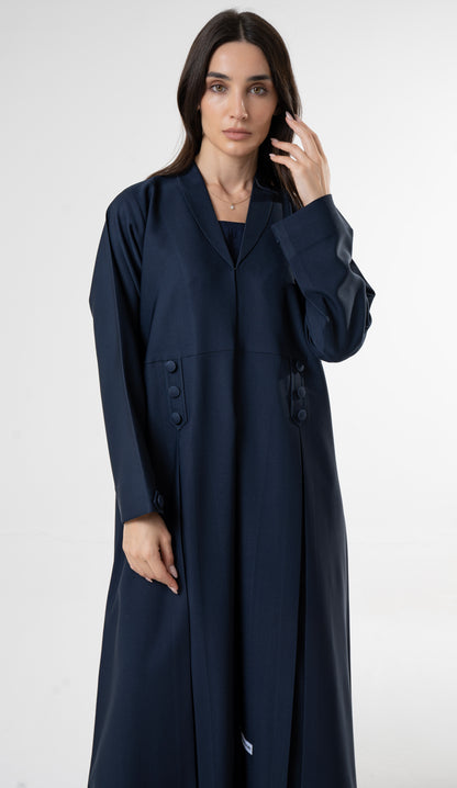 Blue Flowy Abaya With Covered Buttons And Button Cuffs