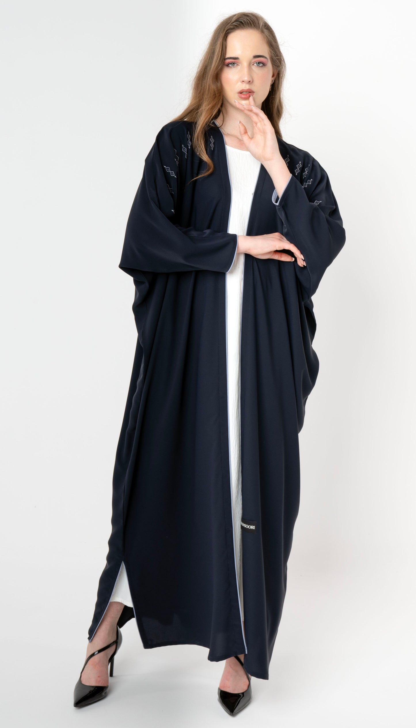 Embroidered Baharaini Style Abaya With Piping Detail