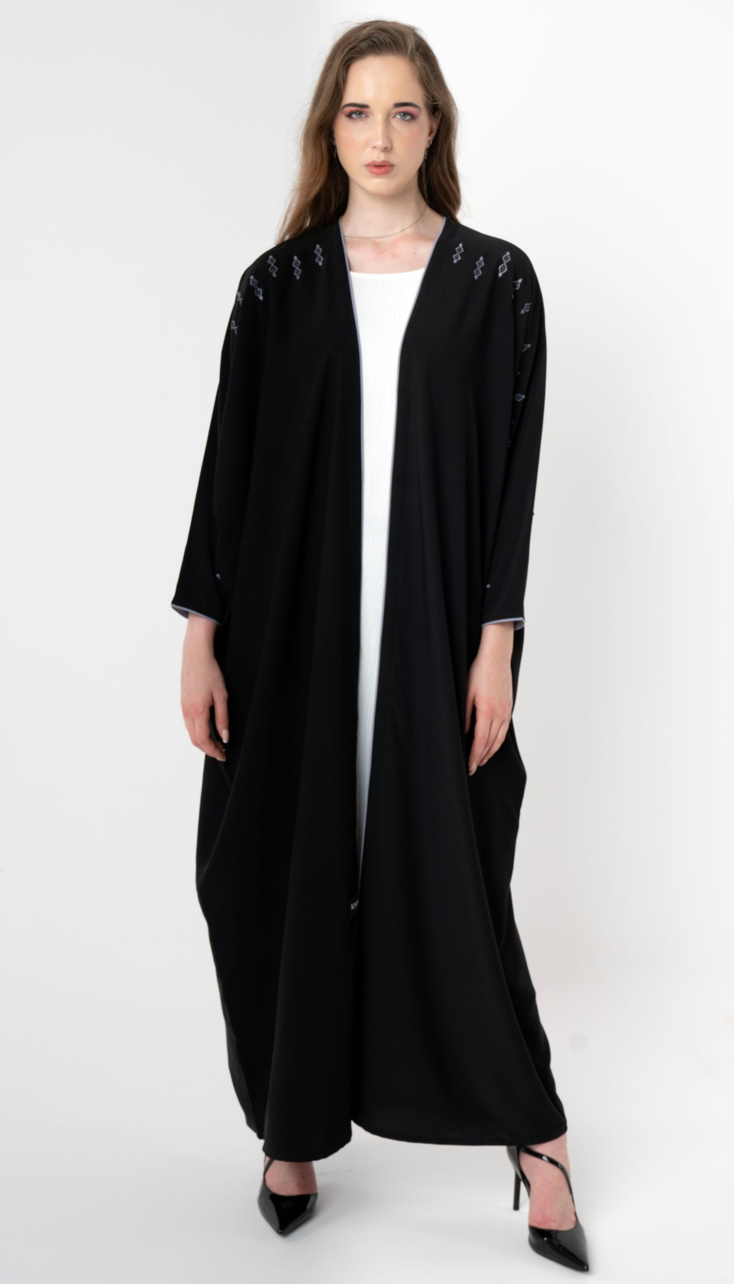 Embroidered Baharaini Style Abaya With Piping Detail