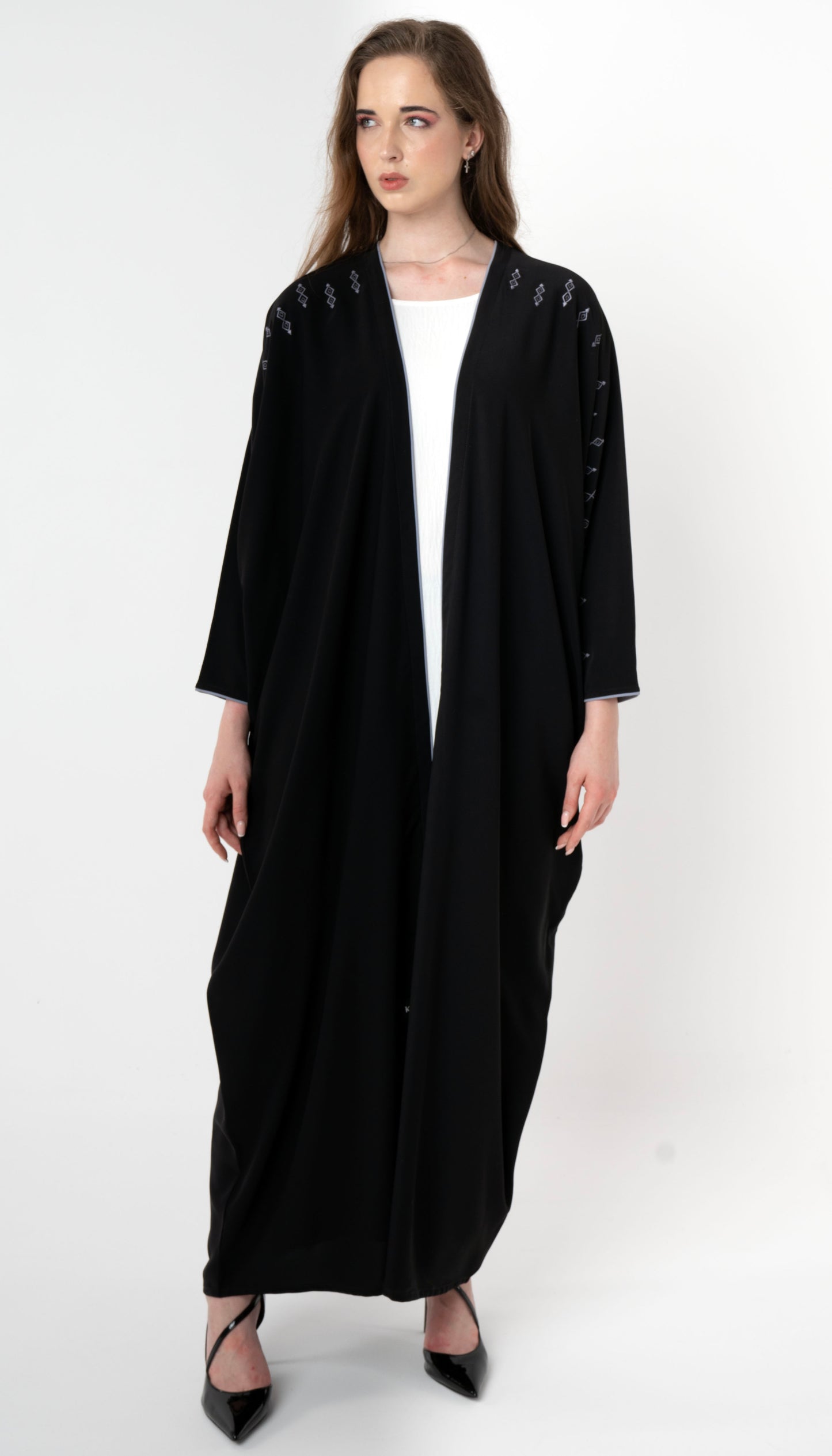 Embroidered Baharaini Style Abaya With Piping Detail