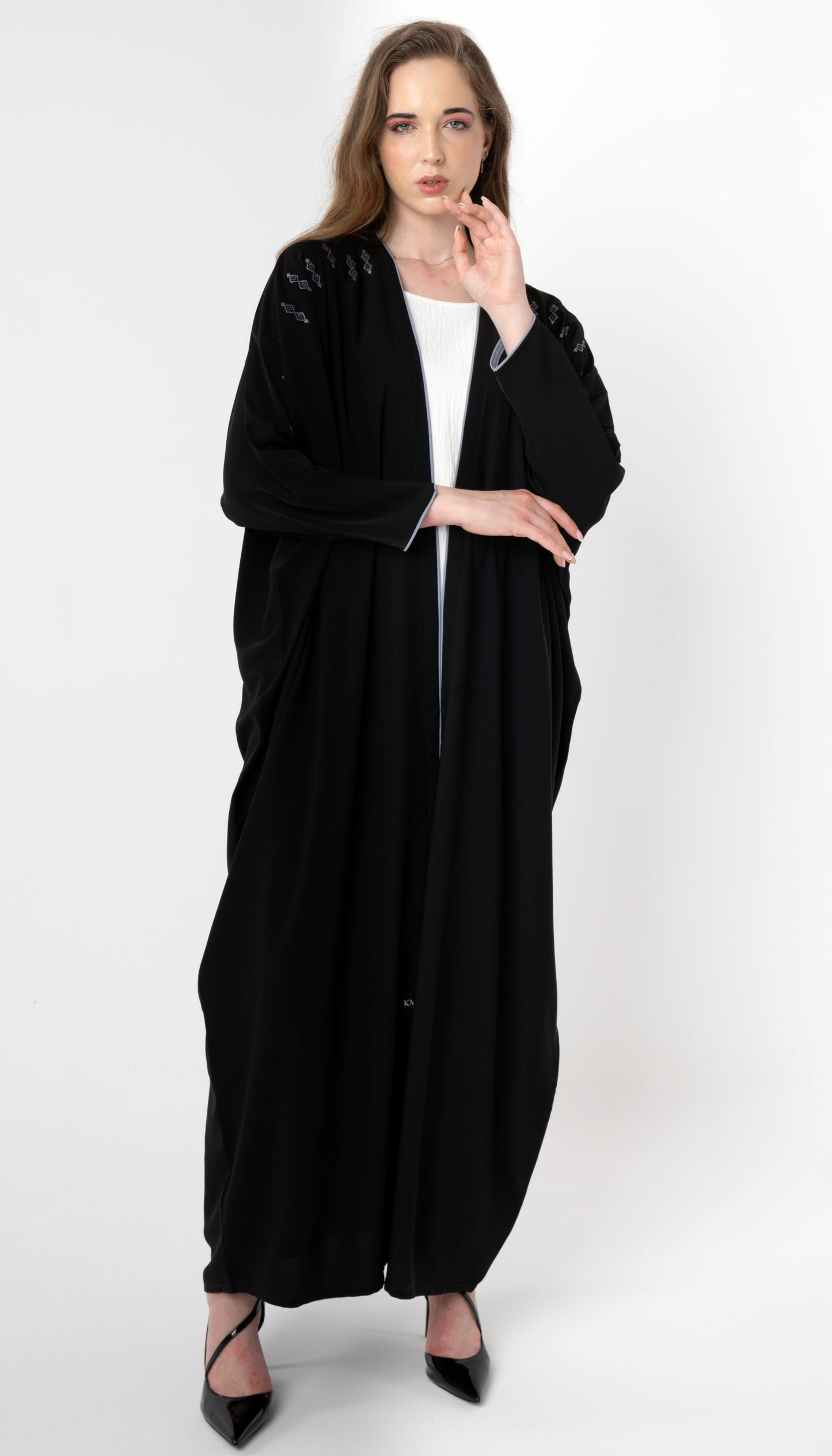 Embroidered Baharaini Style Abaya With Piping Detail