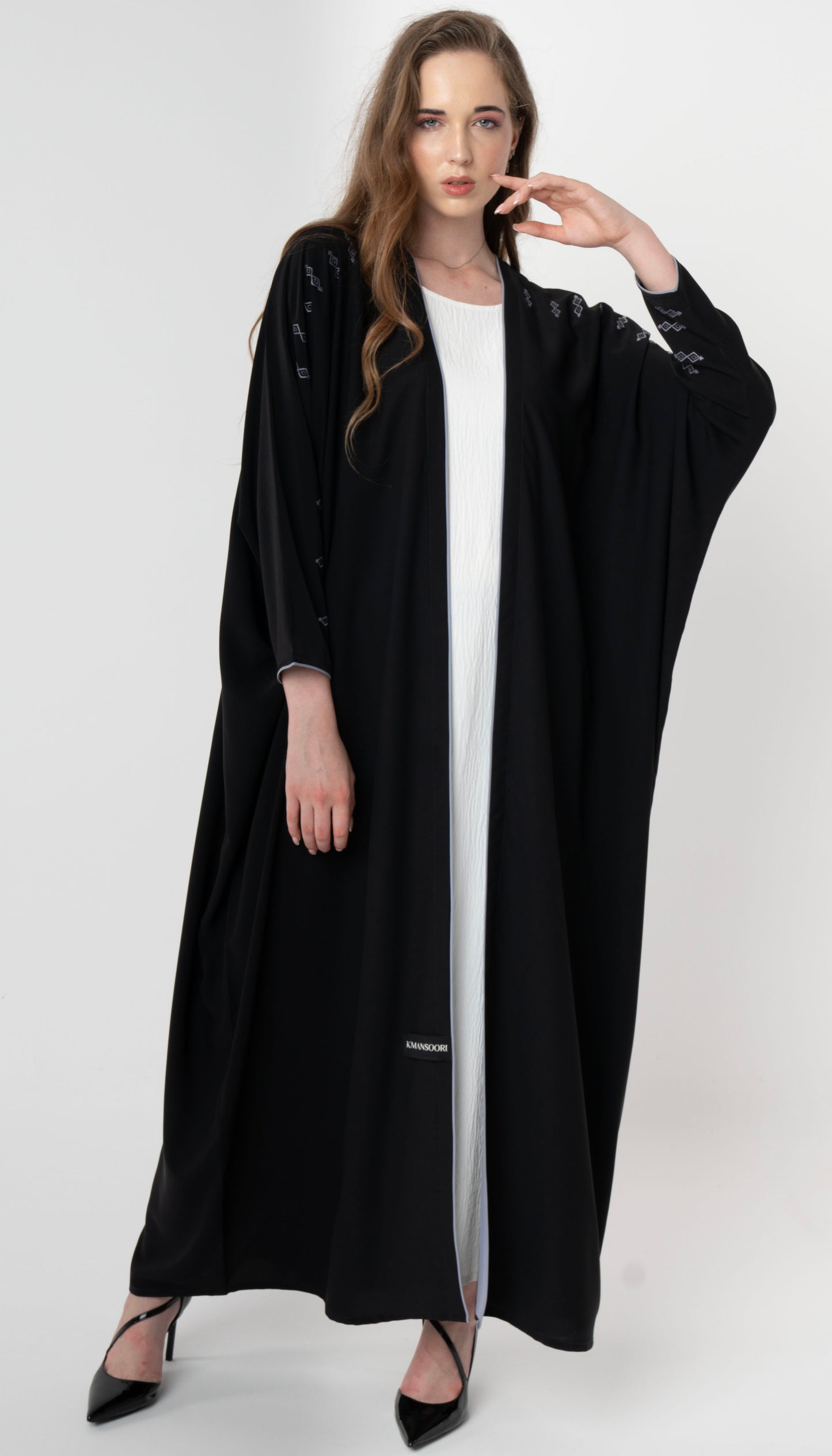 Embroidered Baharaini Style Abaya With Piping Detail