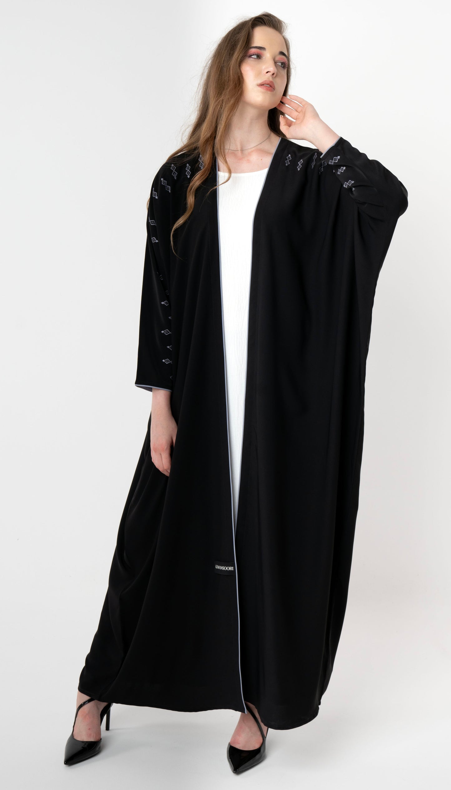 Embroidered Baharaini Style Abaya With Piping Detail