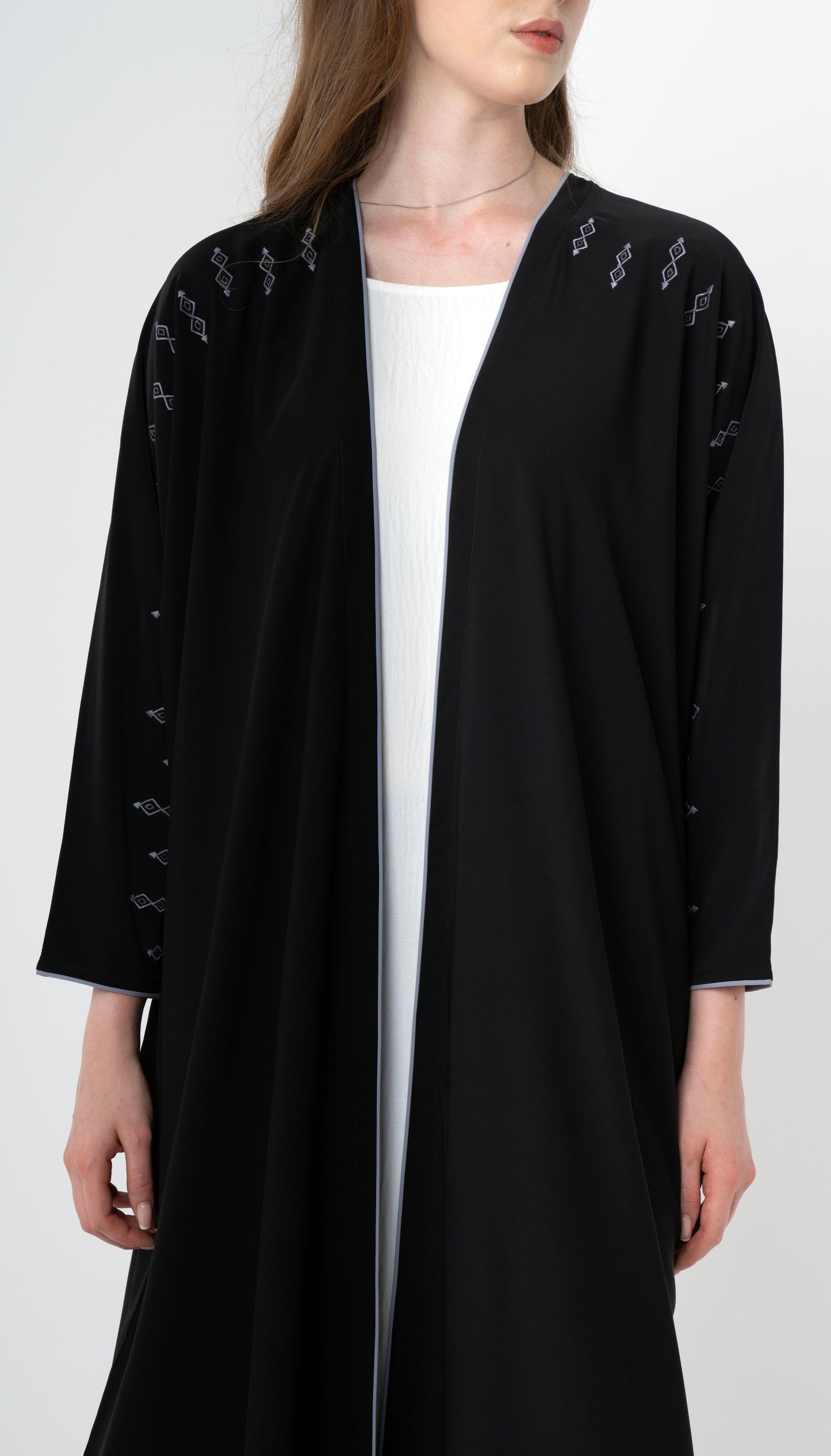 Embroidered Baharaini Style Abaya With Piping Detail