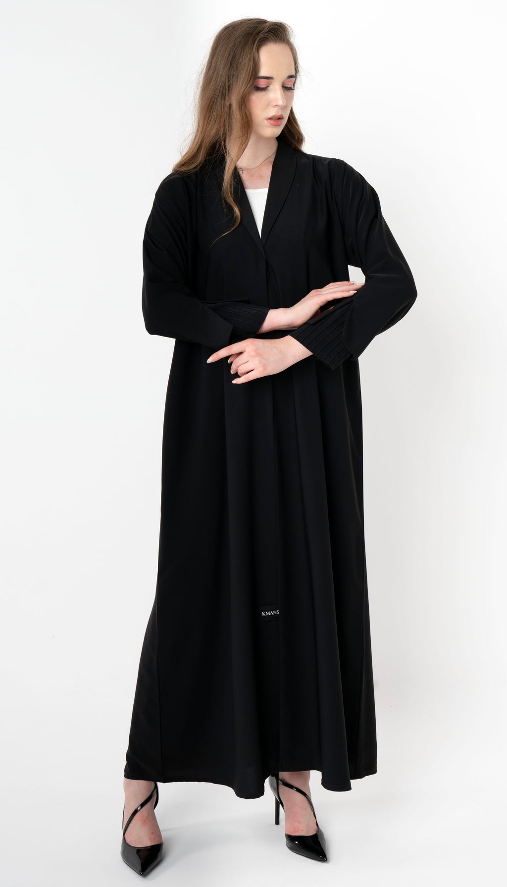 Collared Abaya With Pintuck Open Sleeves