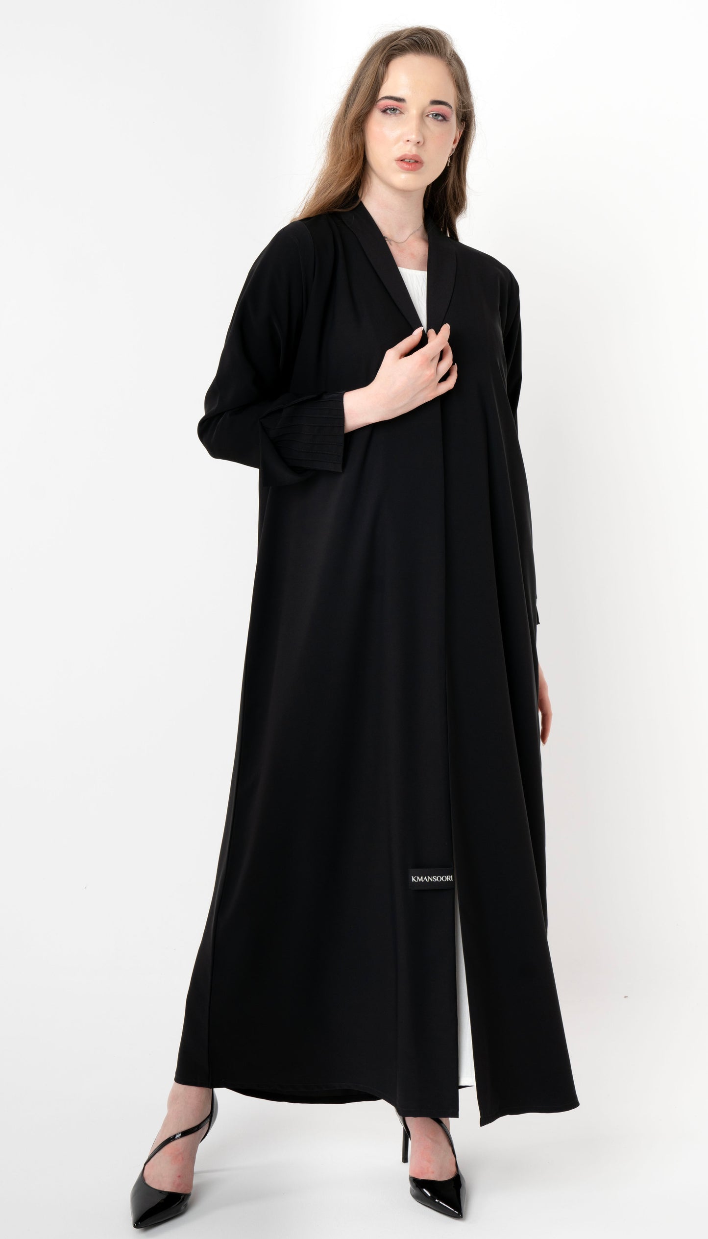 Collared Abaya With Pintuck Open Sleeves