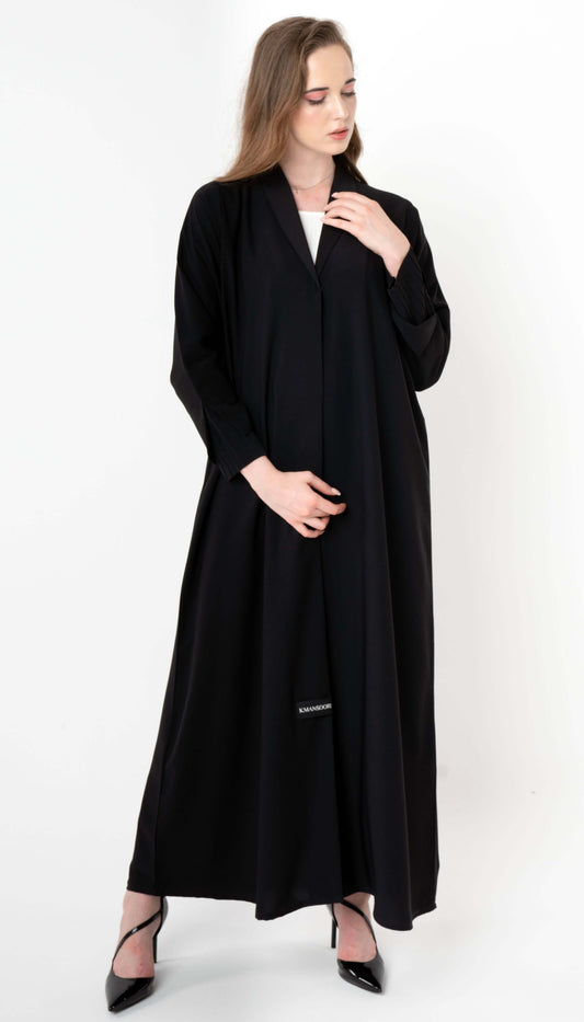 Collared Black Abaya With Pintuck Open Sleeves