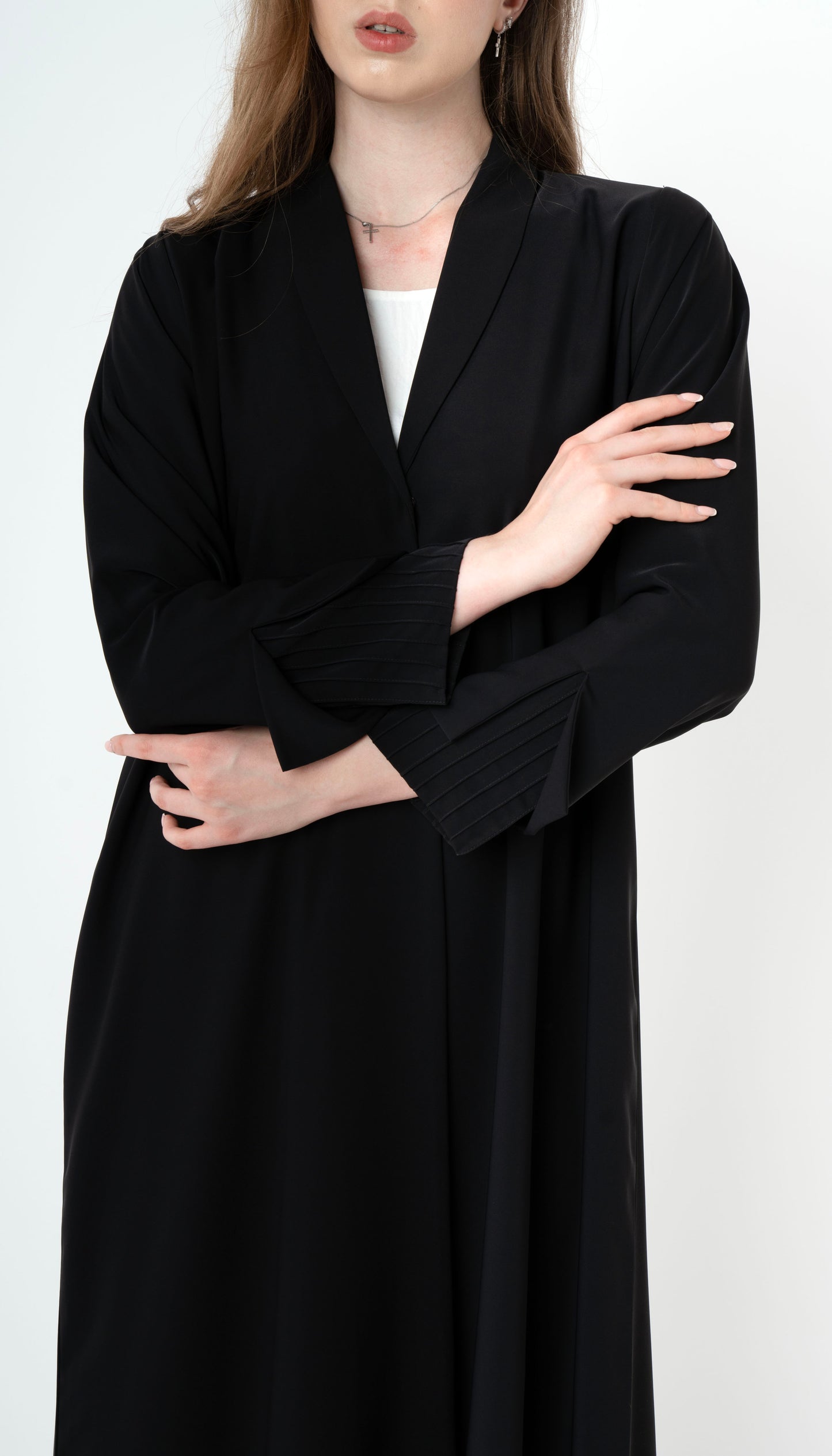 Collared Abaya With Pintuck Open Sleeves