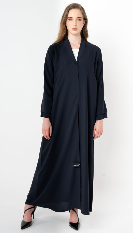 Collared Abaya With Pintuck Open Sleeves