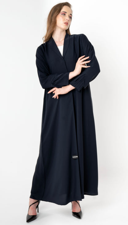 Collared Abaya With Pintuck Open Sleeves