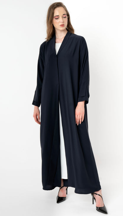 Collared Abaya With Pintuck Open Sleeves