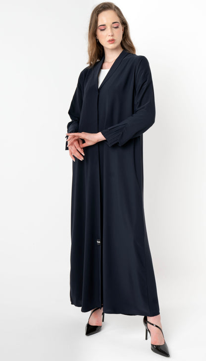Collared Abaya With Pintuck Open Sleeves