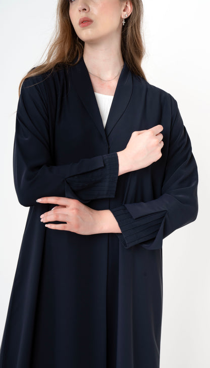 Collared Abaya With Pintuck Open Sleeves