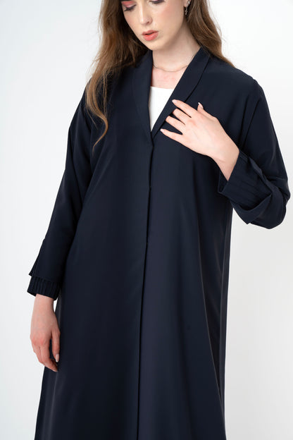 Collared Abaya With Pintuck Open Sleeves