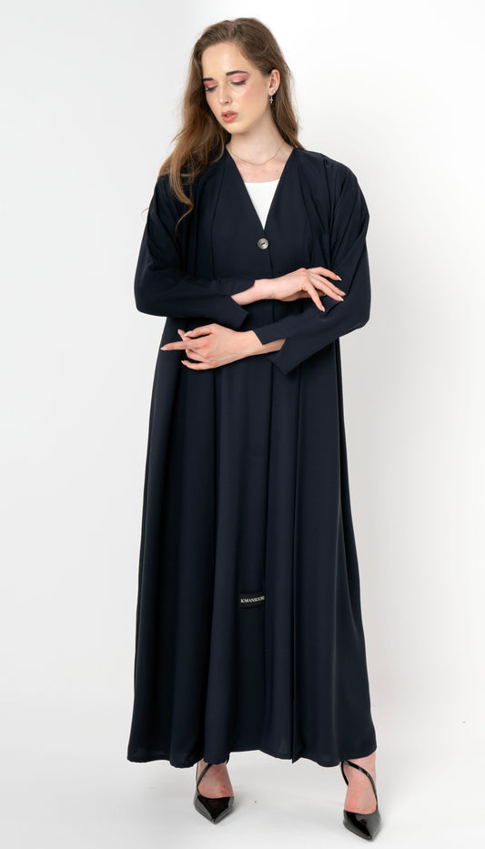 Double Layered Abaya With Elegantly Embellished Button Adorning The Front