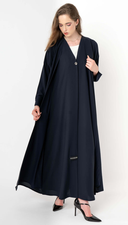 Double Layered Abaya With Elegantly Embellished Button Adorning The Front