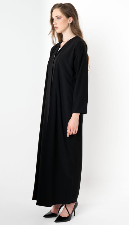 Double Layered Abaya With Elegantly Embellished Button Adorning The Front