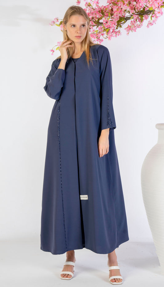 Soft Fabric Abaya With Elegant Curve Line Pattern Bead Work On Front