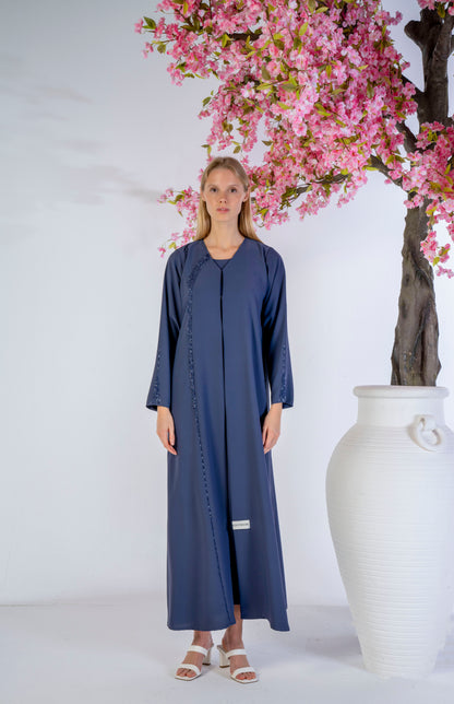 Soft Fabric Abaya With Elegant Curve Line Pattern Bead Work On Front