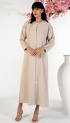 Soft Fabric Abaya With Elegant Curve Line Pattern Bead Work On Front