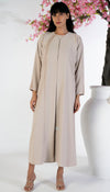 Soft Fabric Abaya With Elegant Curve Line Pattern Bead Work On Front