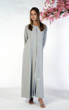 Soft Fabric Abaya With Elegant Curve Line Pattern Bead Work On Front