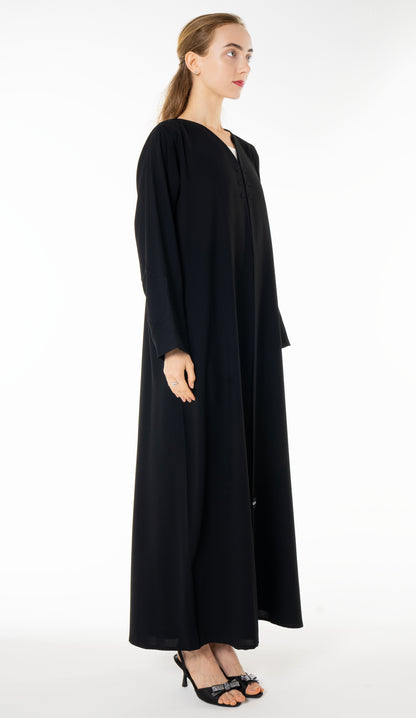 Elegant Black Abaya with Floral Threadwork Detailing