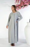 Soft Fabric Abaya With Elegant Curve Line Pattern Bead Work On Front