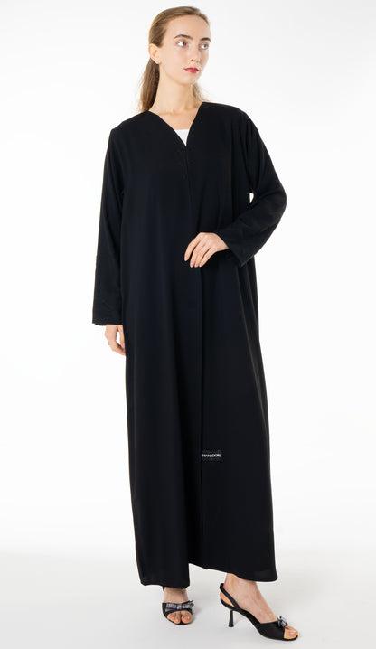Elegant Black Abaya with Floral Threadwork Detailing