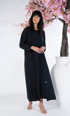 Soft fabric abaya with elegant curve line pattern bead work on front