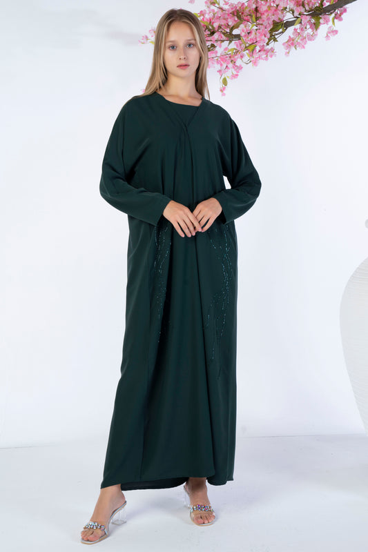 Bisht Abaya With Floral Embroidery On Sides