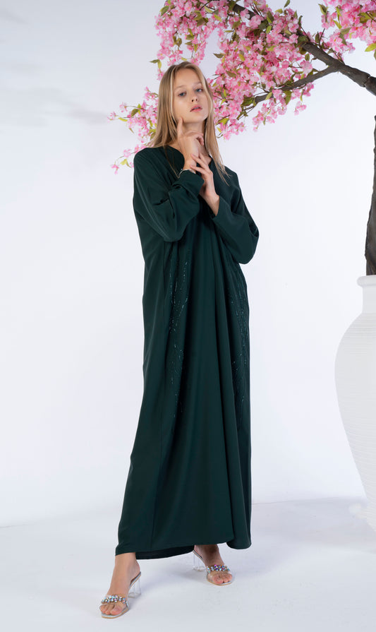 Bisht Abaya With Floral Embroidery On Sides