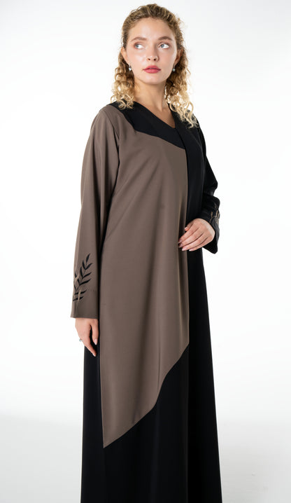 Contrast Color Abaya With Simple Floral Embroidery On Sleeves