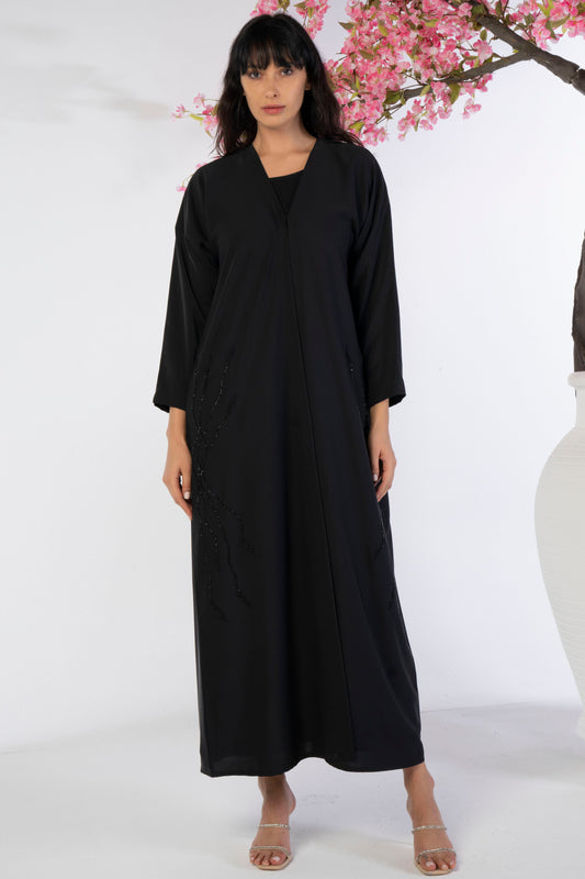 Bisht Abaya With Floral Embroidery On Sides