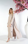 Beige abaya with contrast color stitch line design