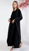 Stylised Pattern Abaya With Contrast Color Stitch Line Design