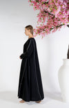 Black abaya for women with contrast color stitch line design